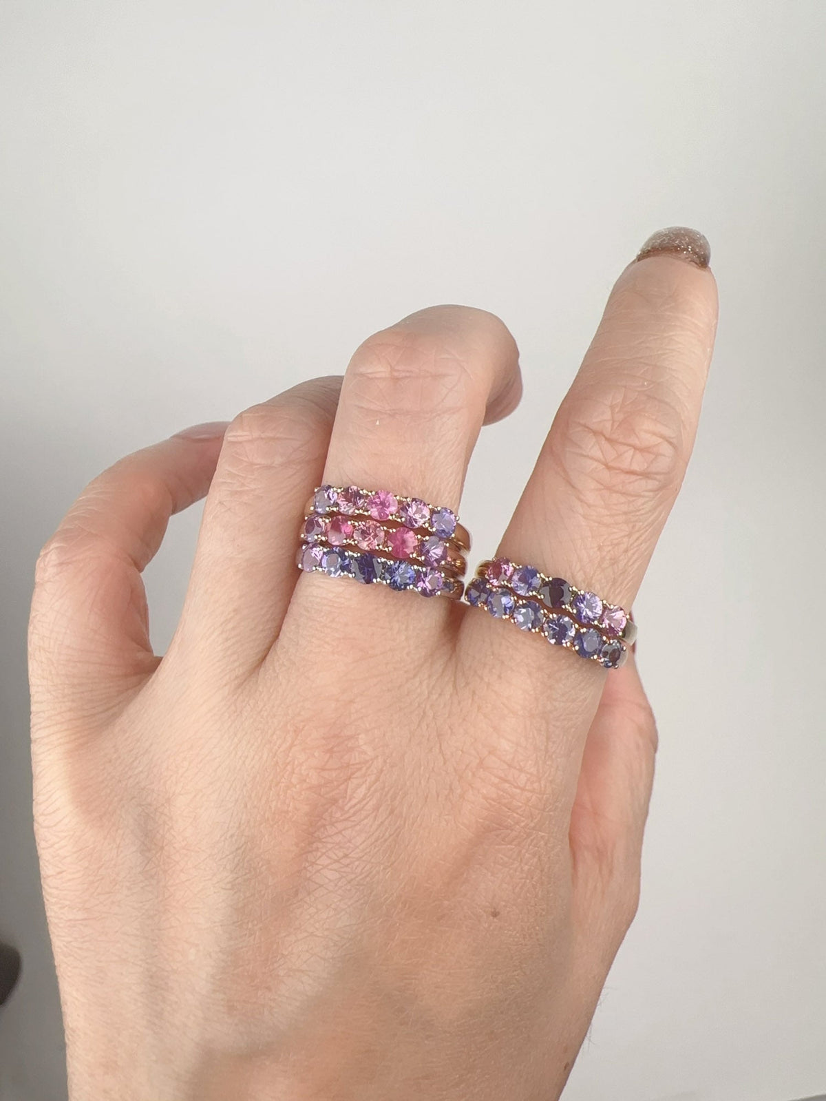 Ombre Purple Pink Sapphire Wedding Band 14K Rose Gold R5094-B Aurora Designer