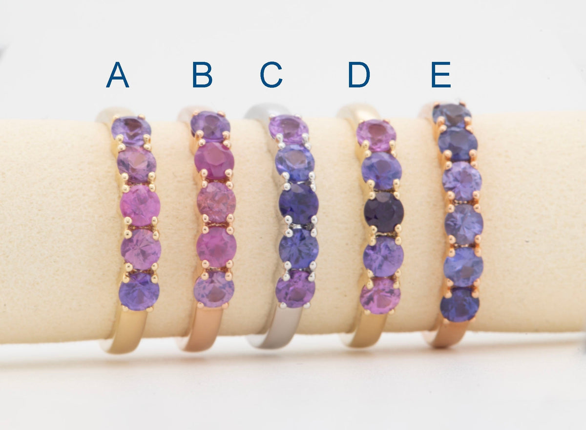 Mixed Blue Purple Pink Sapphire Ombre Color Wedding Band 14K Gold R5094 Aurora Designer