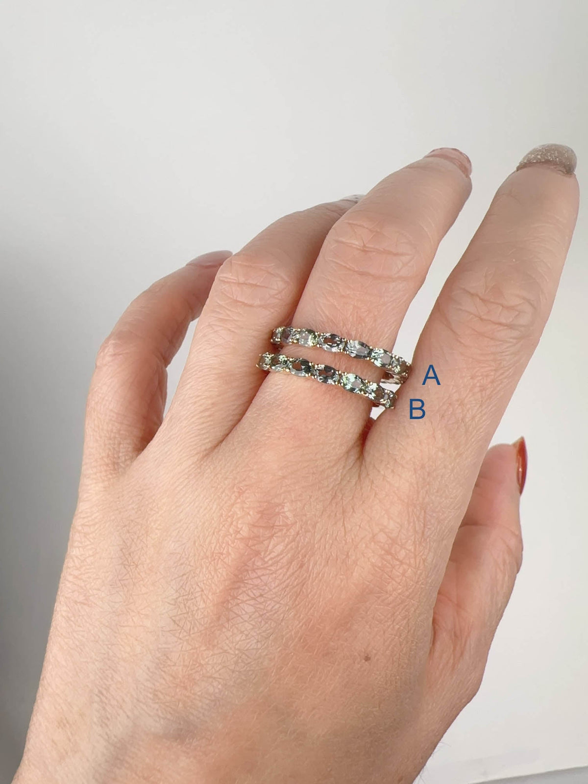 Rare Mixed Color Teal Blue Green Montana Sapphire Wedding Band 14K Gold R5095 Aurora Designer