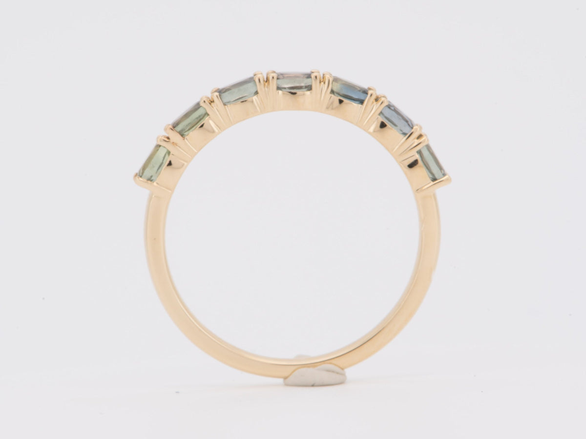 Rare Mixed Color Teal Blue Green Montana Sapphire Wedding Band 14K Gold R5095 Aurora Designer