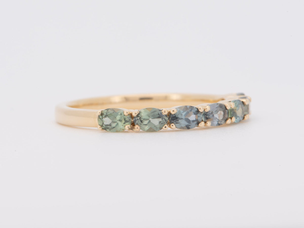 Rare Mixed Color Teal Blue Green Montana Sapphire Wedding Band 14K Gold R5095 Aurora Designer