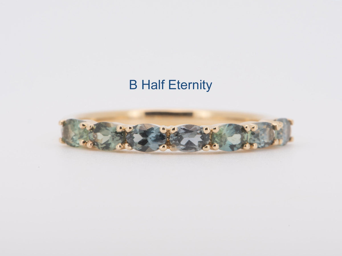 Rare Mixed Color Teal Blue Green Montana Sapphire Wedding Band 14K Gold R5095 Aurora Designer