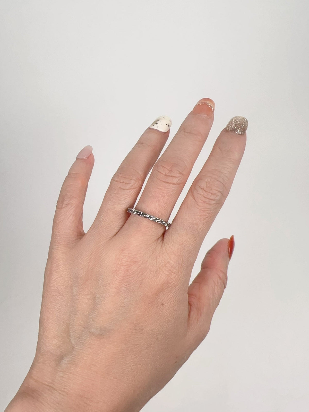High Luster Salt and Pepper Diamond Wedding Band 14K White Gold R5096 Aurora Designer