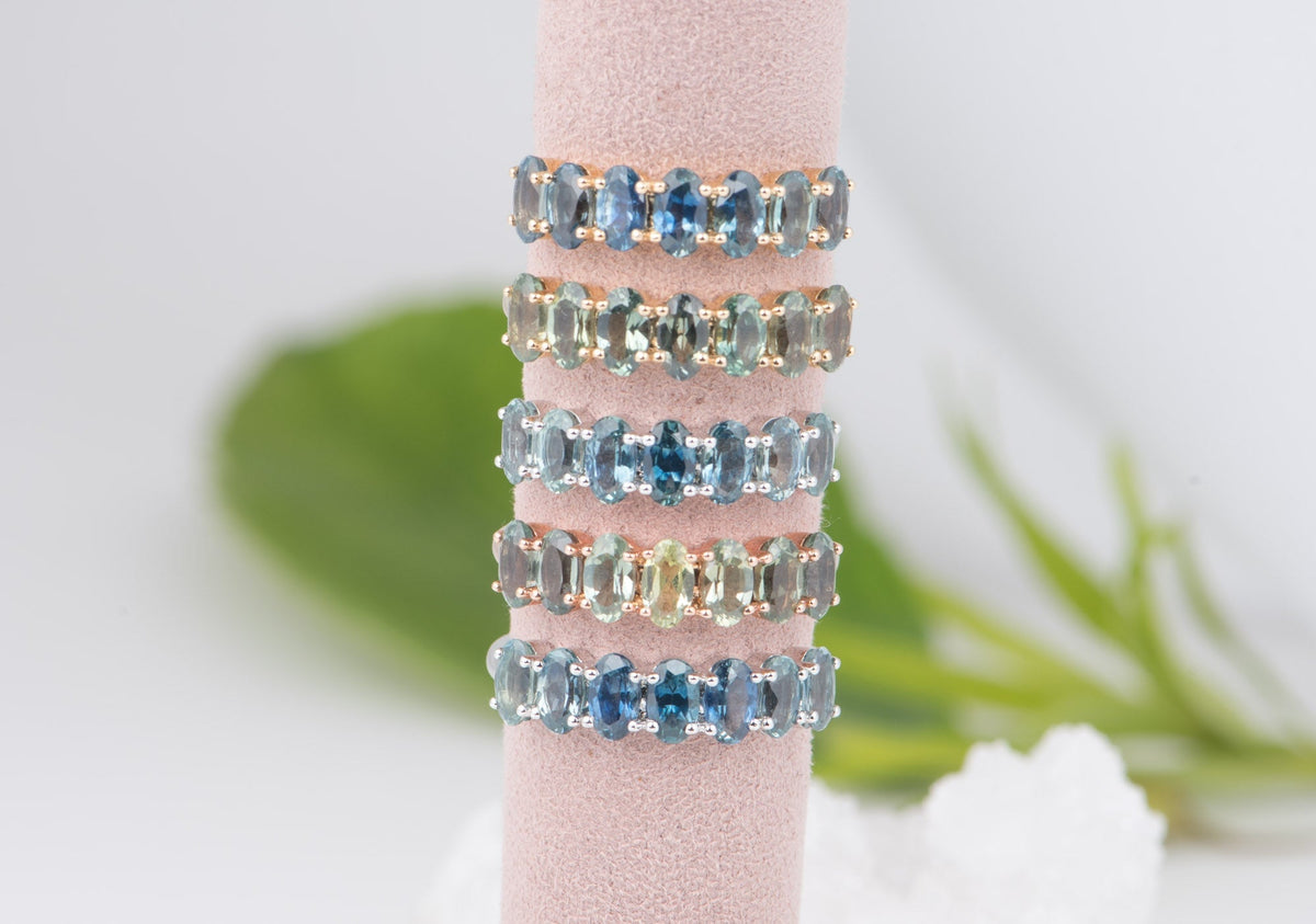 Ombre Effect Teal Blue Green Montana Sapphire Wedding Band 14K Gold R5097 Aurora Designer