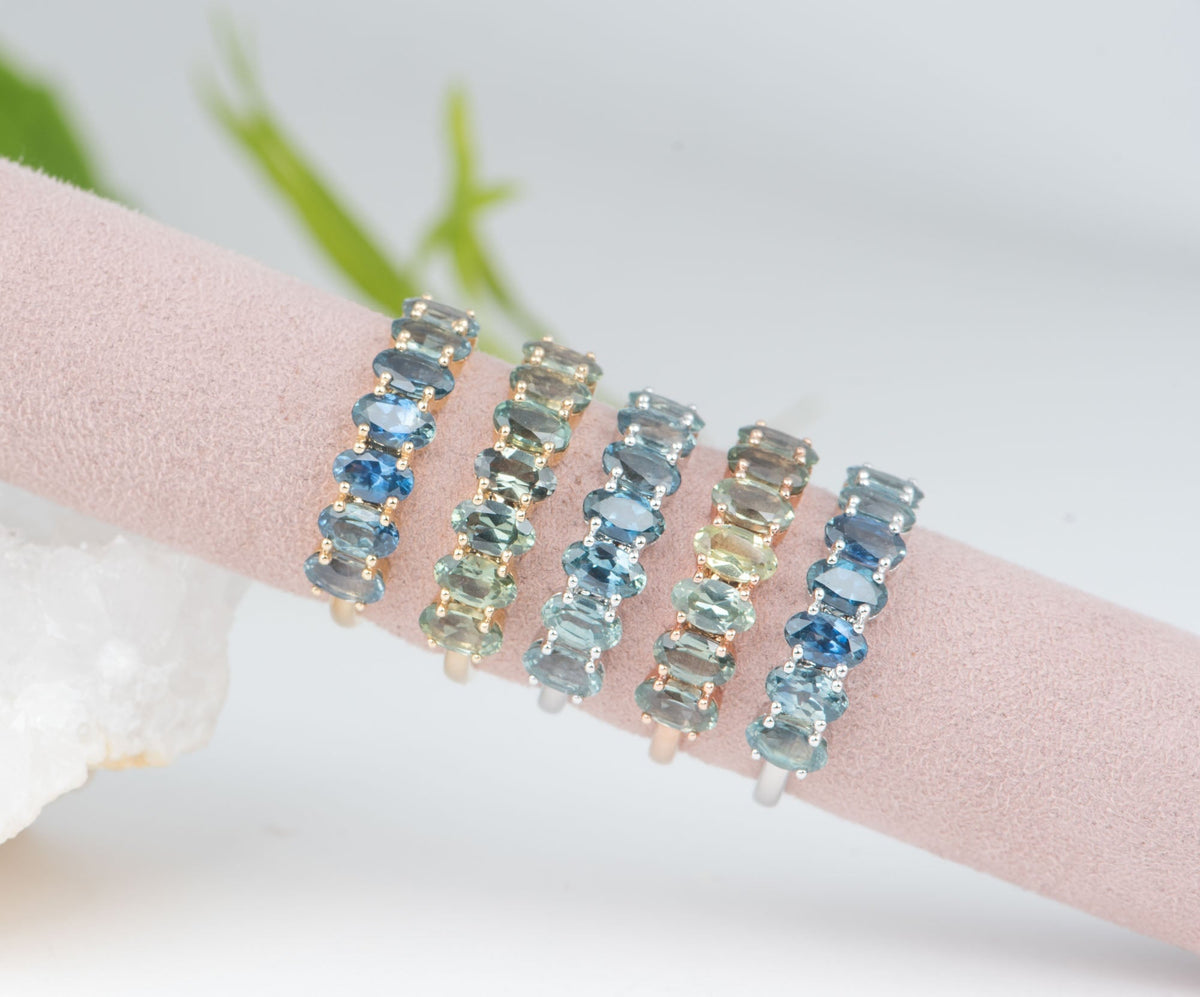 Ombre Effect Teal Blue Green Montana Sapphire Wedding Band 14K Gold R5097 Aurora Designer