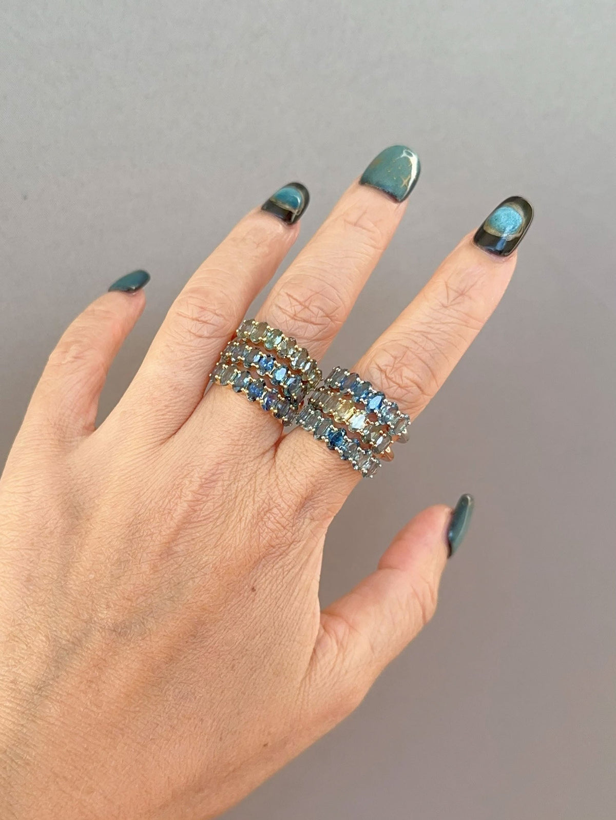Ombre Effect Teal Blue Green Montana Sapphire Wedding Band 14K Gold R5097 Aurora Designer