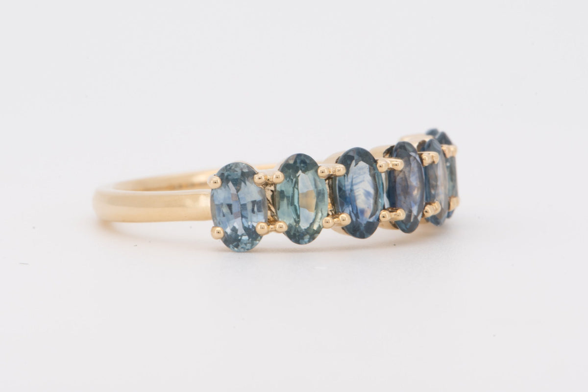 Ombre Effect Teal Blue Green Montana Sapphire Wedding Band 14K Gold R5097 Aurora Designer