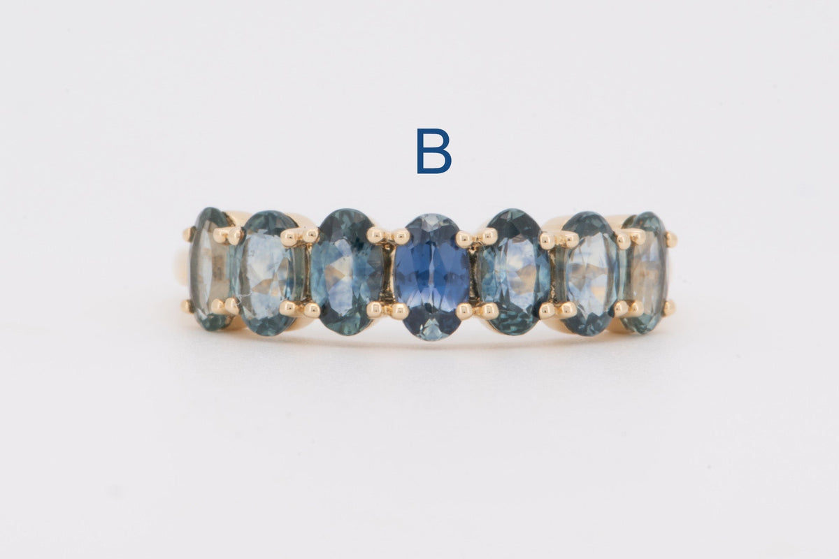 Ombre Effect Teal Blue Green Montana Sapphire Wedding Band 14K Gold R5097 Aurora Designer