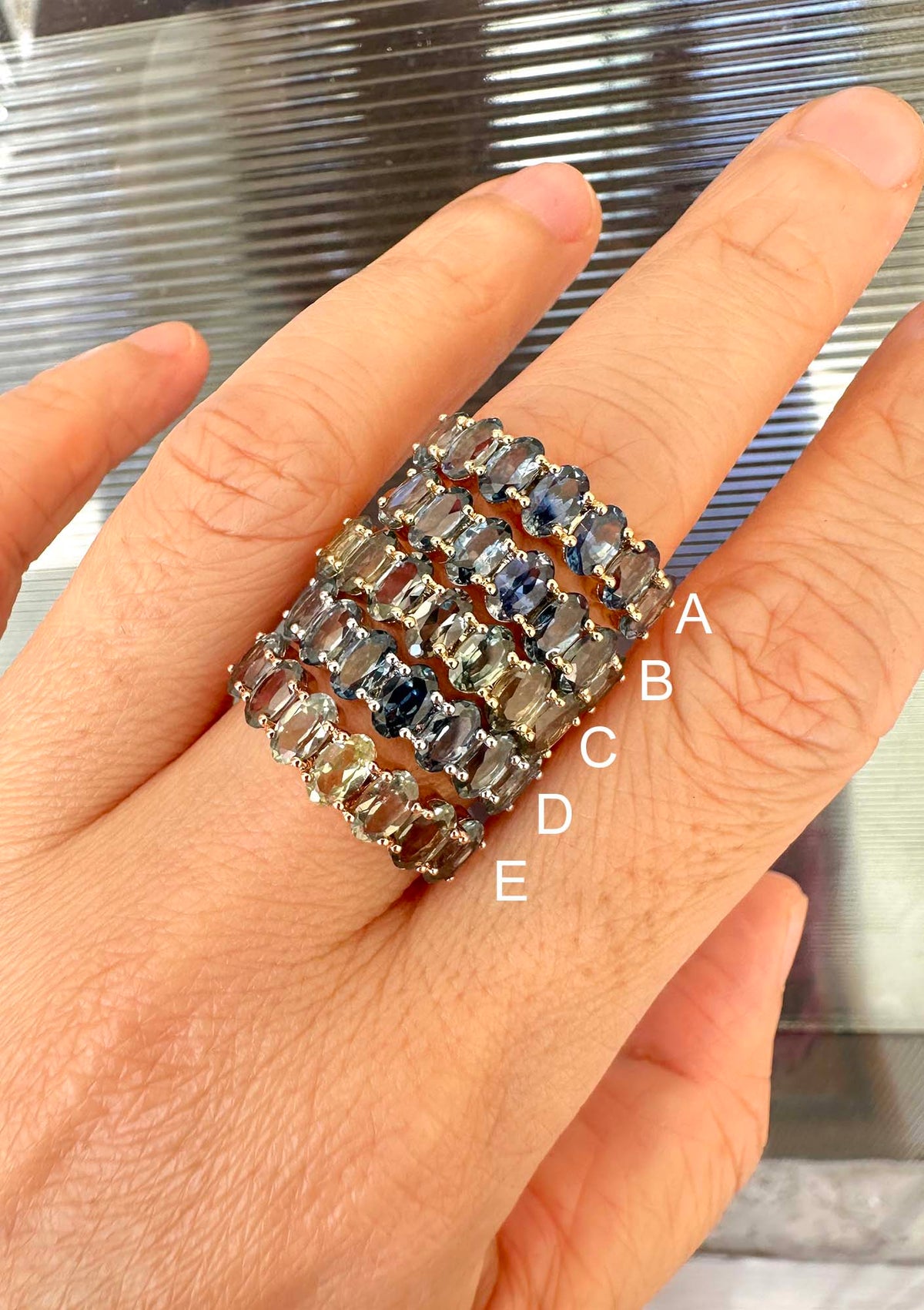 Ombre Effect Teal Blue Green Montana Sapphire Wedding Band 14K Gold R5097 Aurora Designer