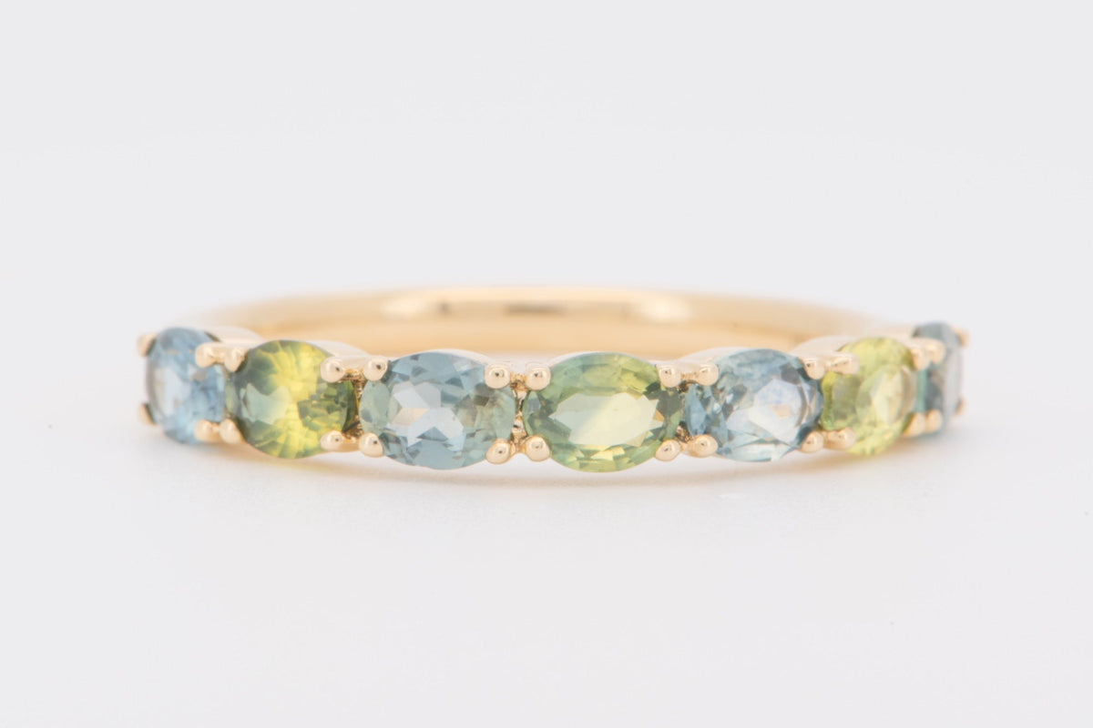 14K Gold Unique Bi-Color Montana Sapphire Wedding Band R5098 Aurora Designer