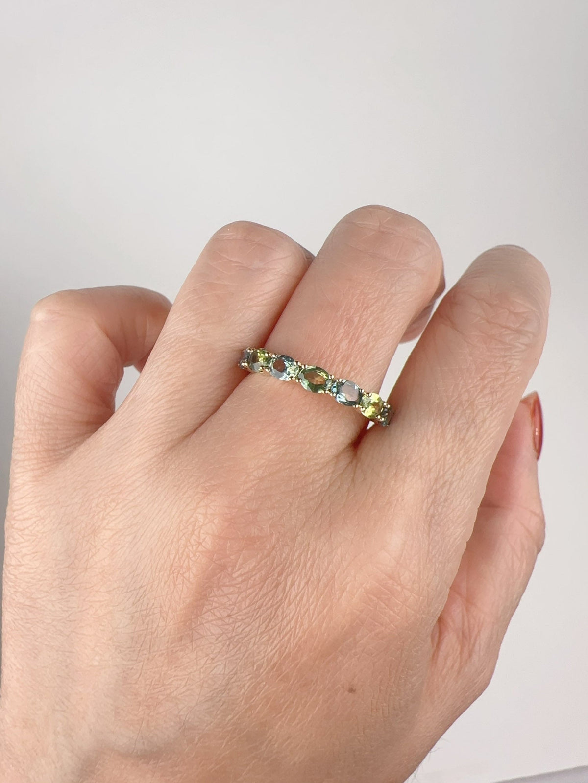 14K Gold Unique Bi-Color Montana Sapphire Wedding Band R5098 Aurora Designer