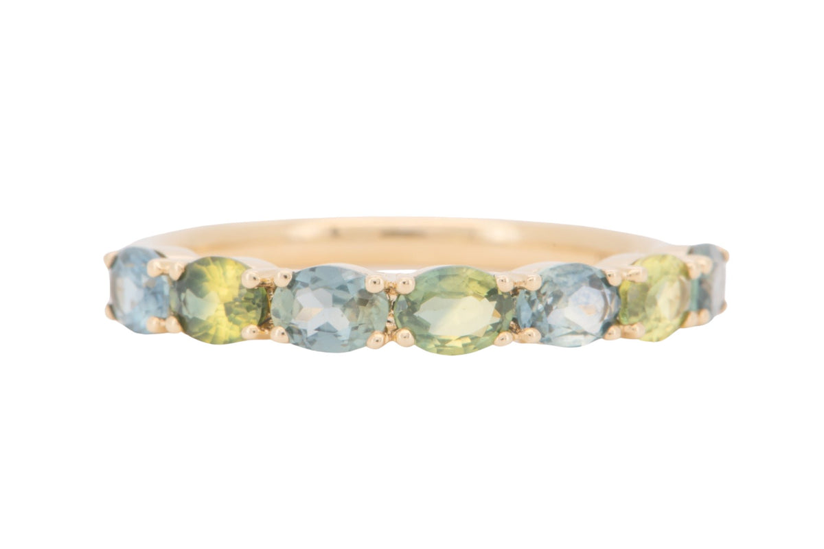 14K Gold Unique Bi-Color Montana Sapphire Wedding Band R5098 Aurora Designer