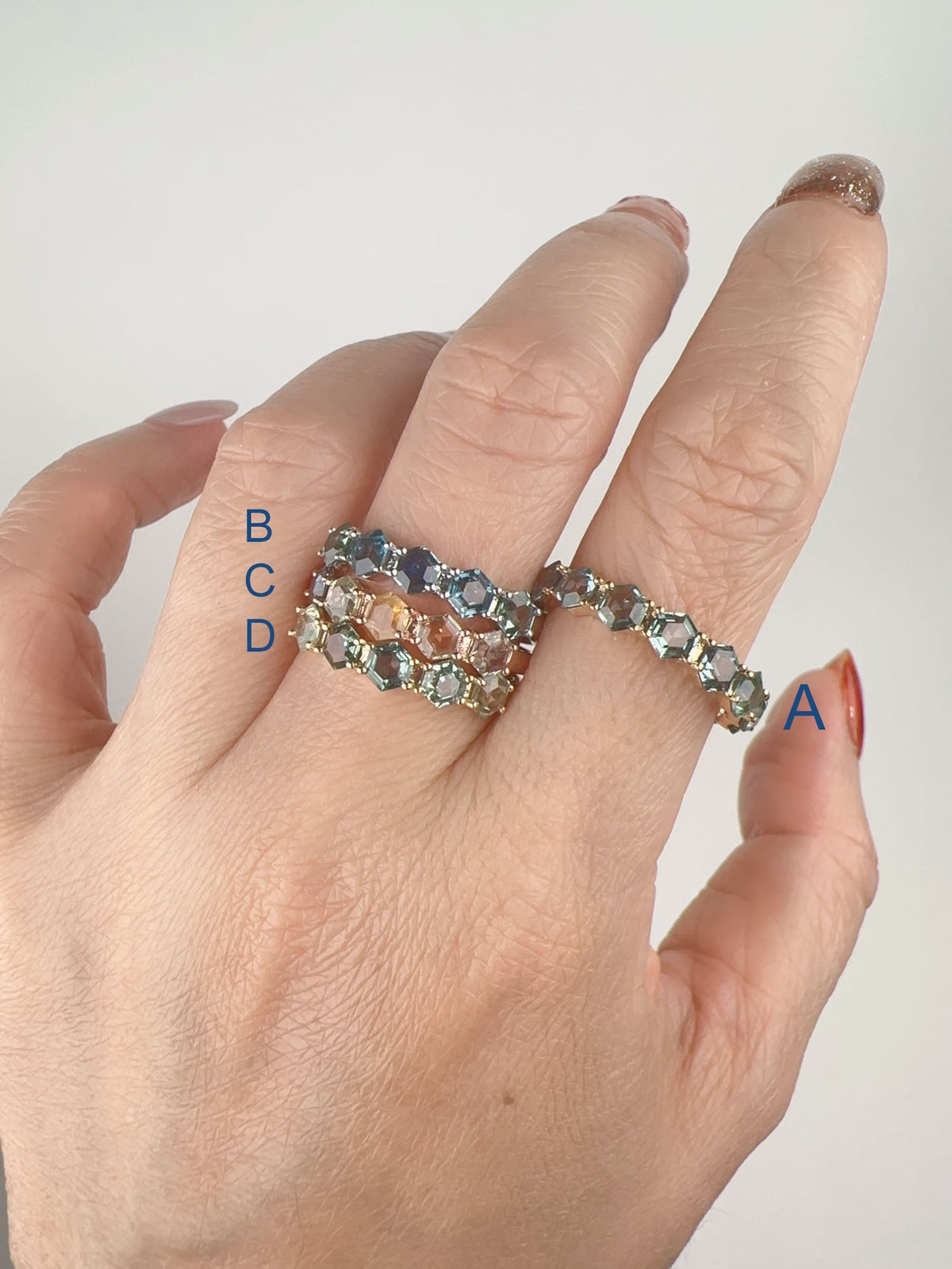 Hexagon Montana Sapphire 14K Gold Wedding Band R5099 Aurora Designer