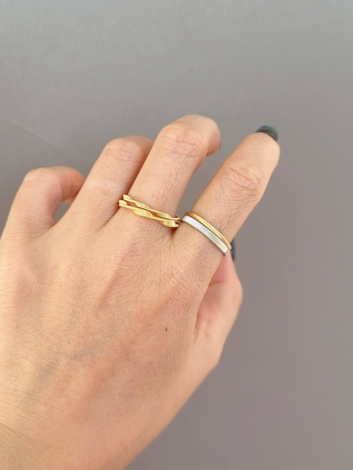 18K White Gold Flat Style Coil Ring Like Marco Bicego R5101 Aurora Designer