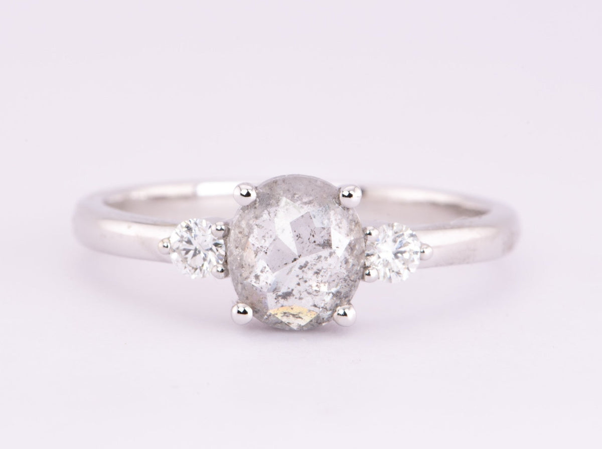 1.05ct Oval Salt and Pepper Diamond 14K White Gold Engagement Ring R6013 Aurora Designer