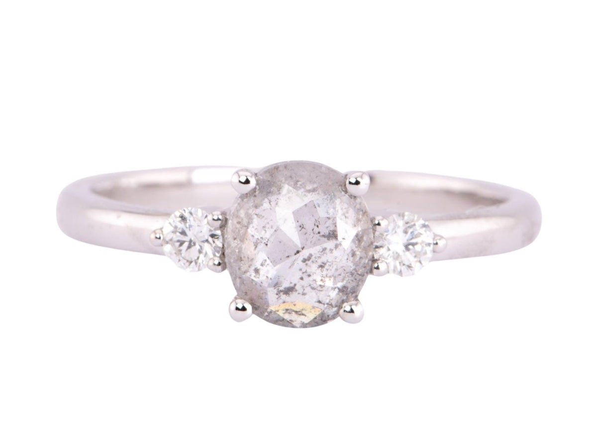 1.05ct Oval Salt and Pepper Diamond 14K White Gold Engagement Ring R6013 Aurora Designer