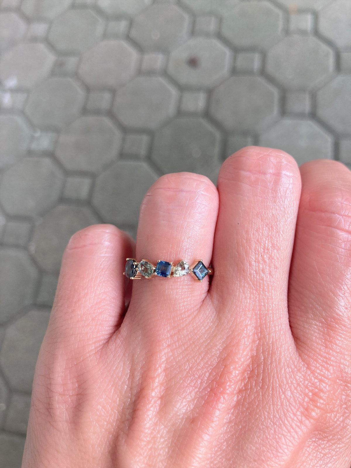 Mixed Mermaid Color Sapphire Cluster Ring 14K Gold R6705 Aurora Designer