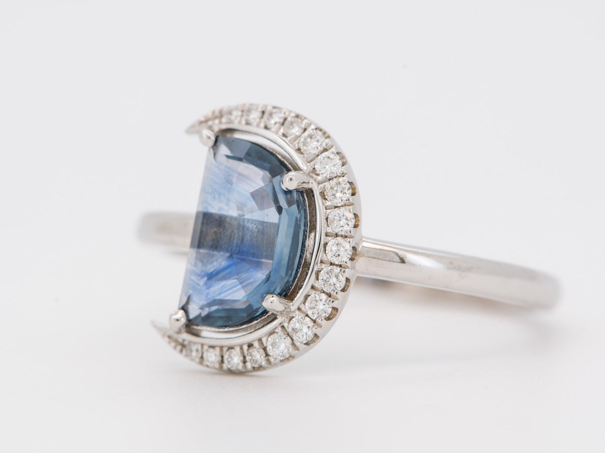 1.34ct Montana Sapphire Celestial Moon with Diamond Halo 14K White Gold Engagement Ring R6221