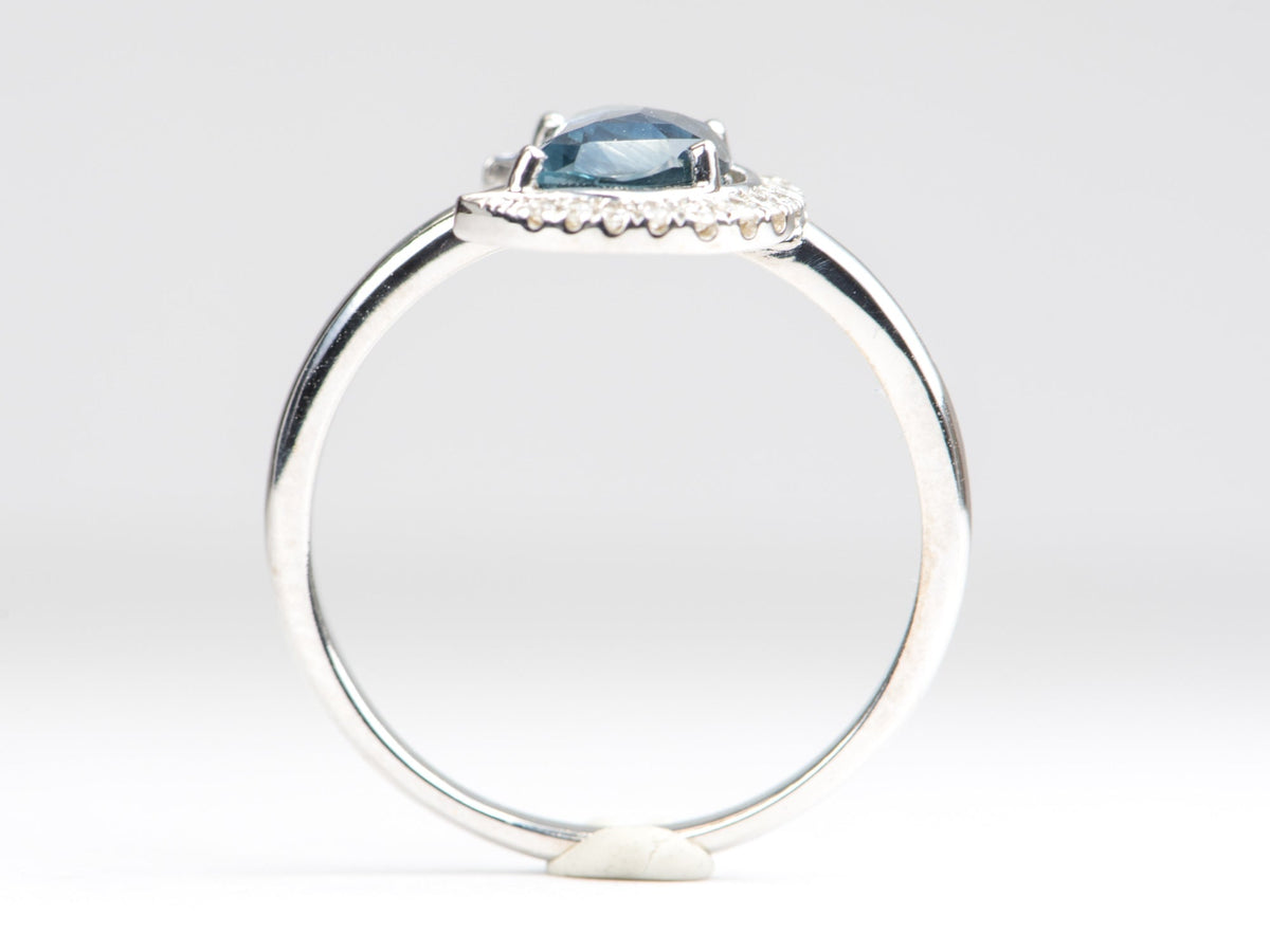 1.34ct Montana Sapphire Celestial Moon with Diamond Halo 14K White Gold Engagement Ring R6221 Aurora Designer