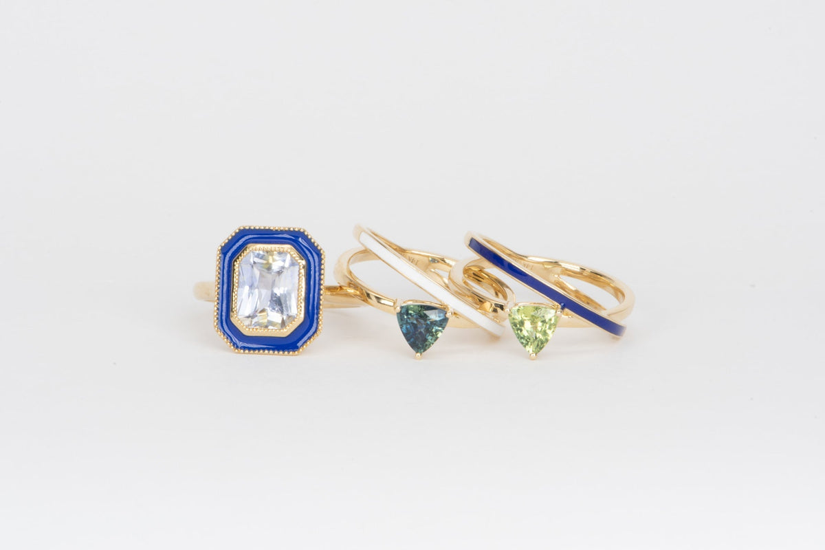 2.84ct Bi-Color Light Blue Sapphire with Enamel Halo 14K Yellow Gold Engagement Ring R6245 Aurora Designer
