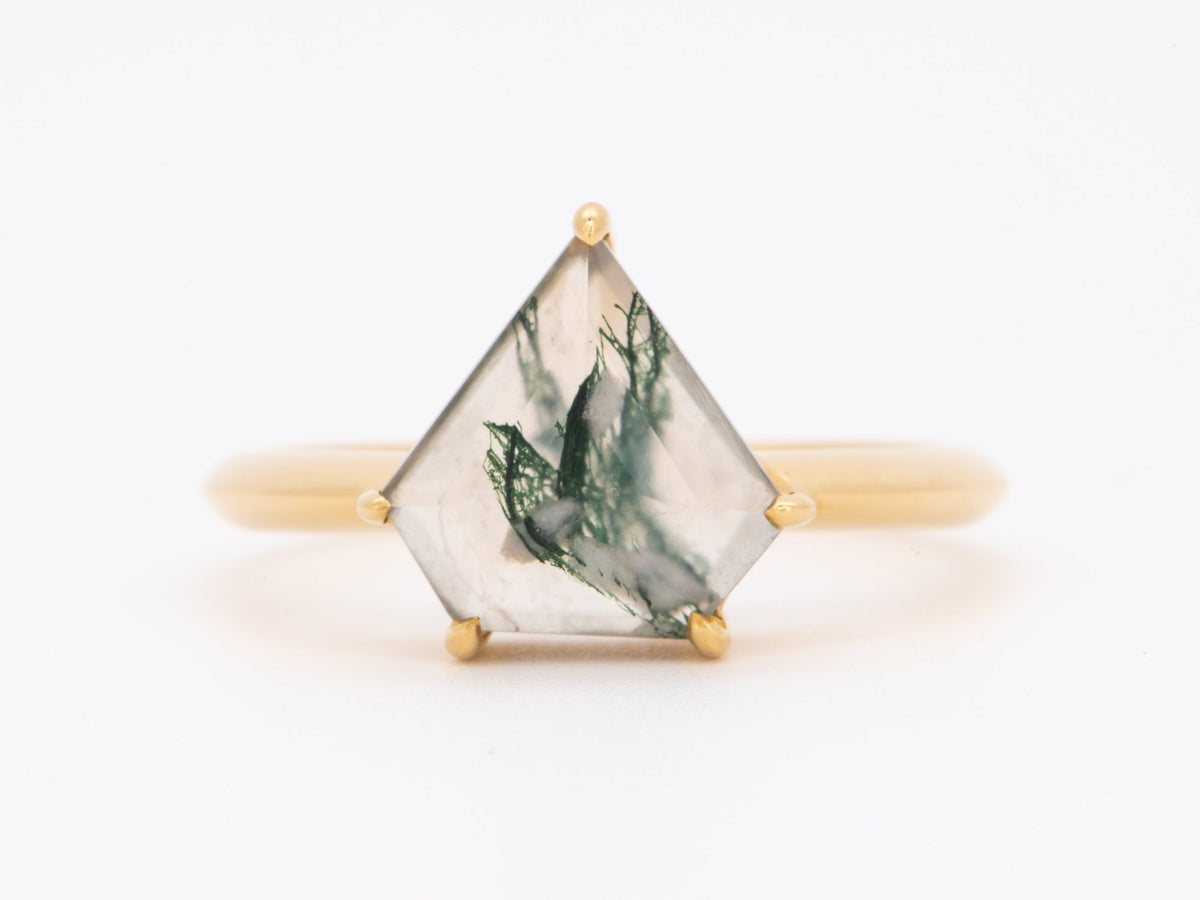 1.75ct Shield-Shape Moss Agate 14K Yellow Gold Engagement Ring R6246 Aurora Designer