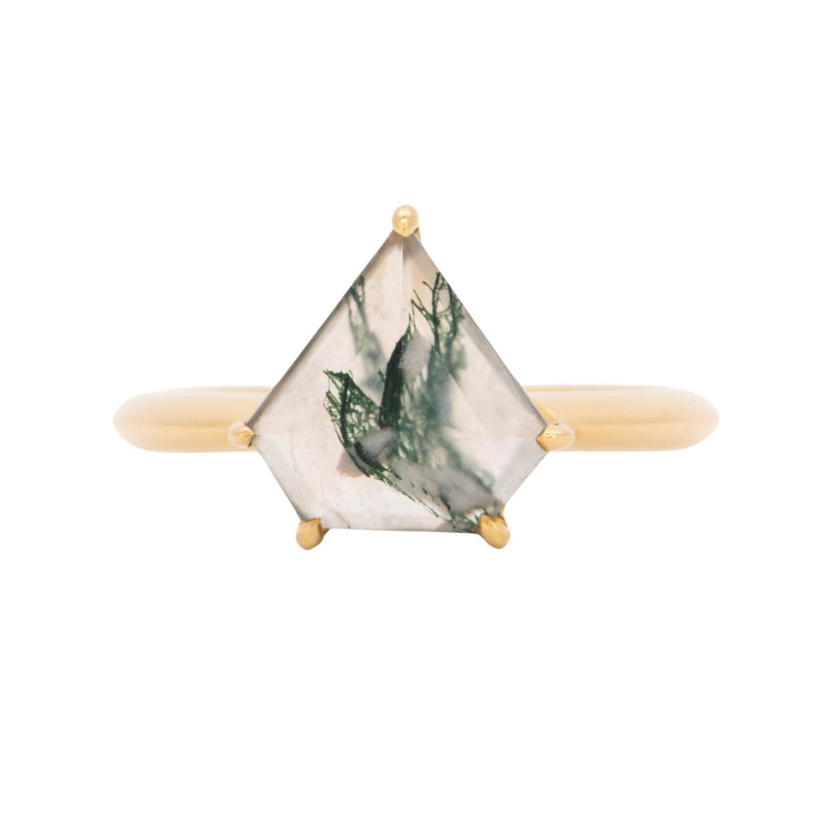 1.75ct Shield-Shape Moss Agate 14K Yellow Gold Engagement Ring R6246 Aurora Designer