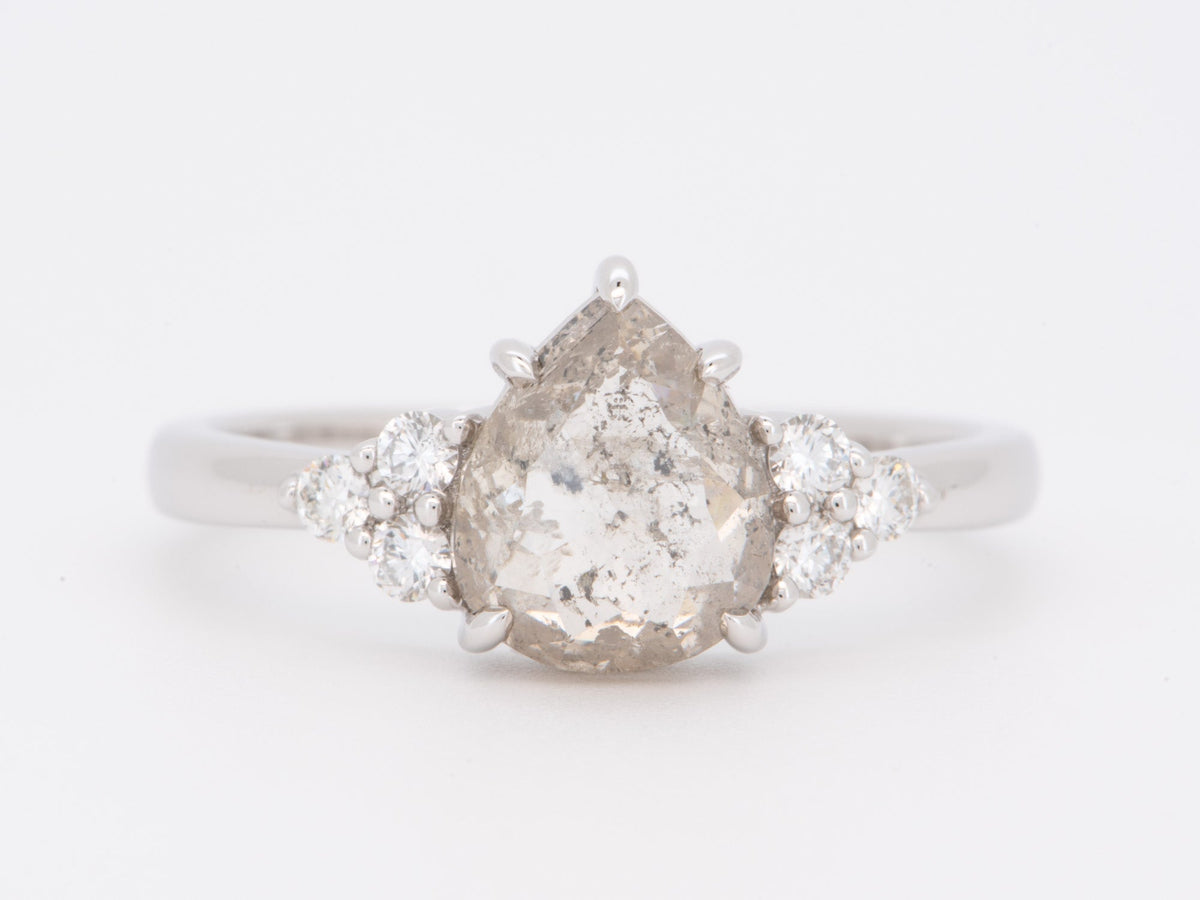 1.61ct Clear Celestial Diamond with Trio Sides 14K White Gold Engagement Ring R6254 Aurora Designer