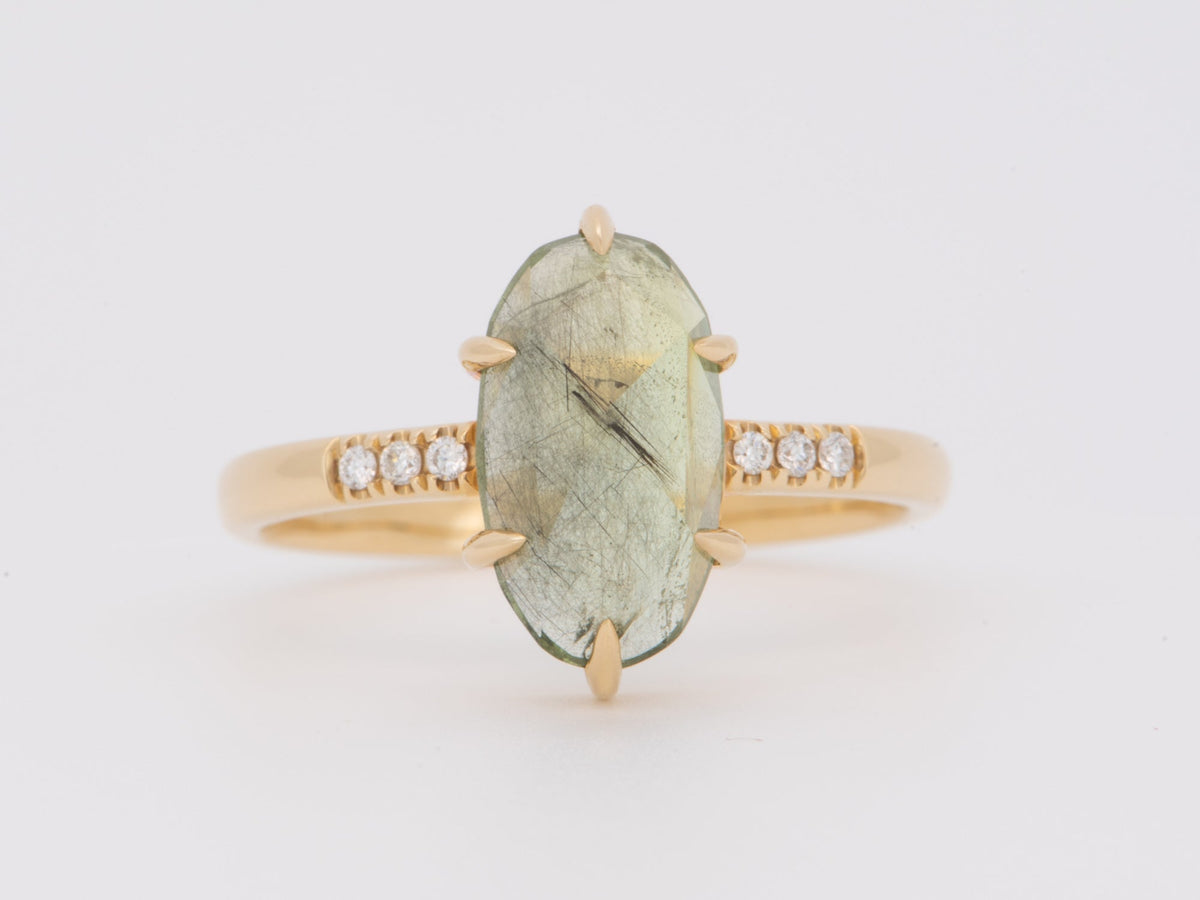 2.79ct Elongated Ludwigite Peridot 14K Gold Engagement Ring Diamond Sides R6271 Aurora Designer
