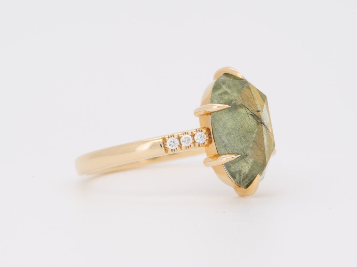 2.79ct Elongated Ludwigite Peridot 14K Gold Engagement Ring Diamond Sides R6271 Aurora Designer