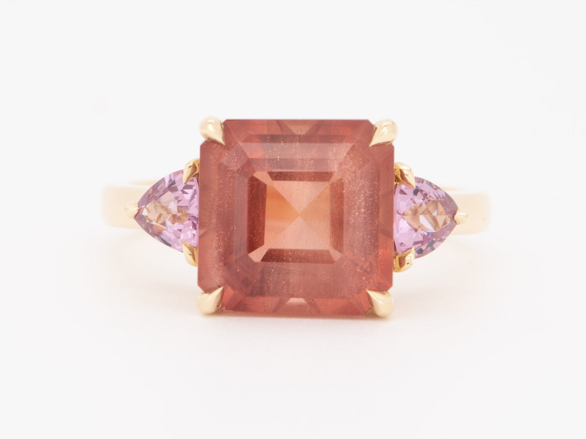 4.76ct Oregon Sunstone with Pink Spinel Engagement Ring 14K Yellow Gold R6275 Aurora Designer