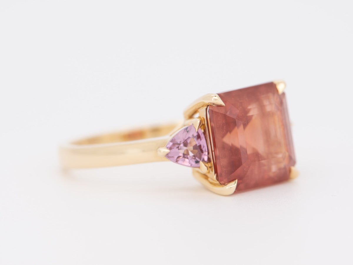 4.76ct Oregon Sunstone with Pink Spinel Engagement Ring 14K Yellow Gold R6275 Aurora Designer