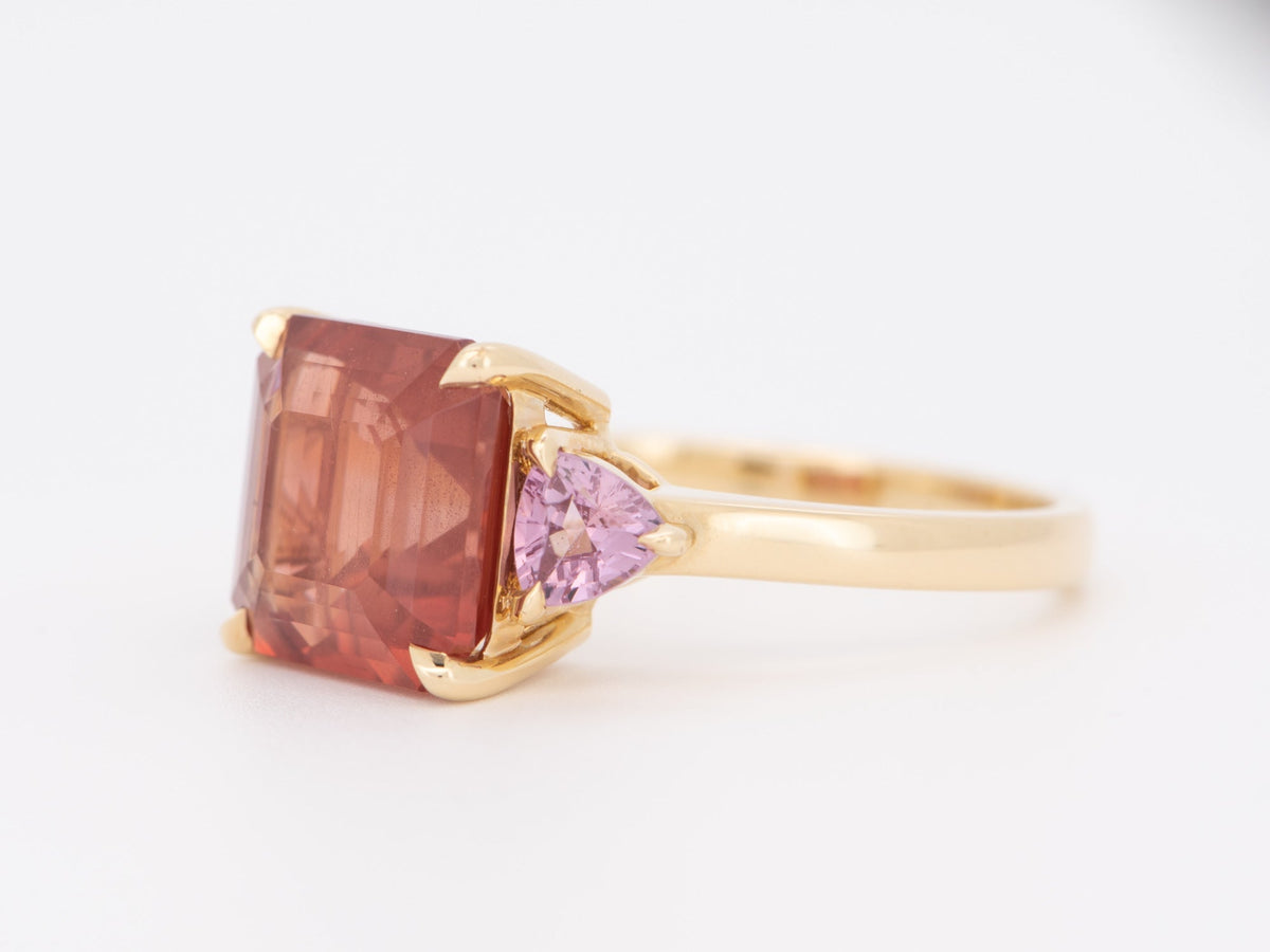 4.76ct Oregon Sunstone with Pink Spinel Engagement Ring 14K Yellow Gold R6275 Aurora Designer