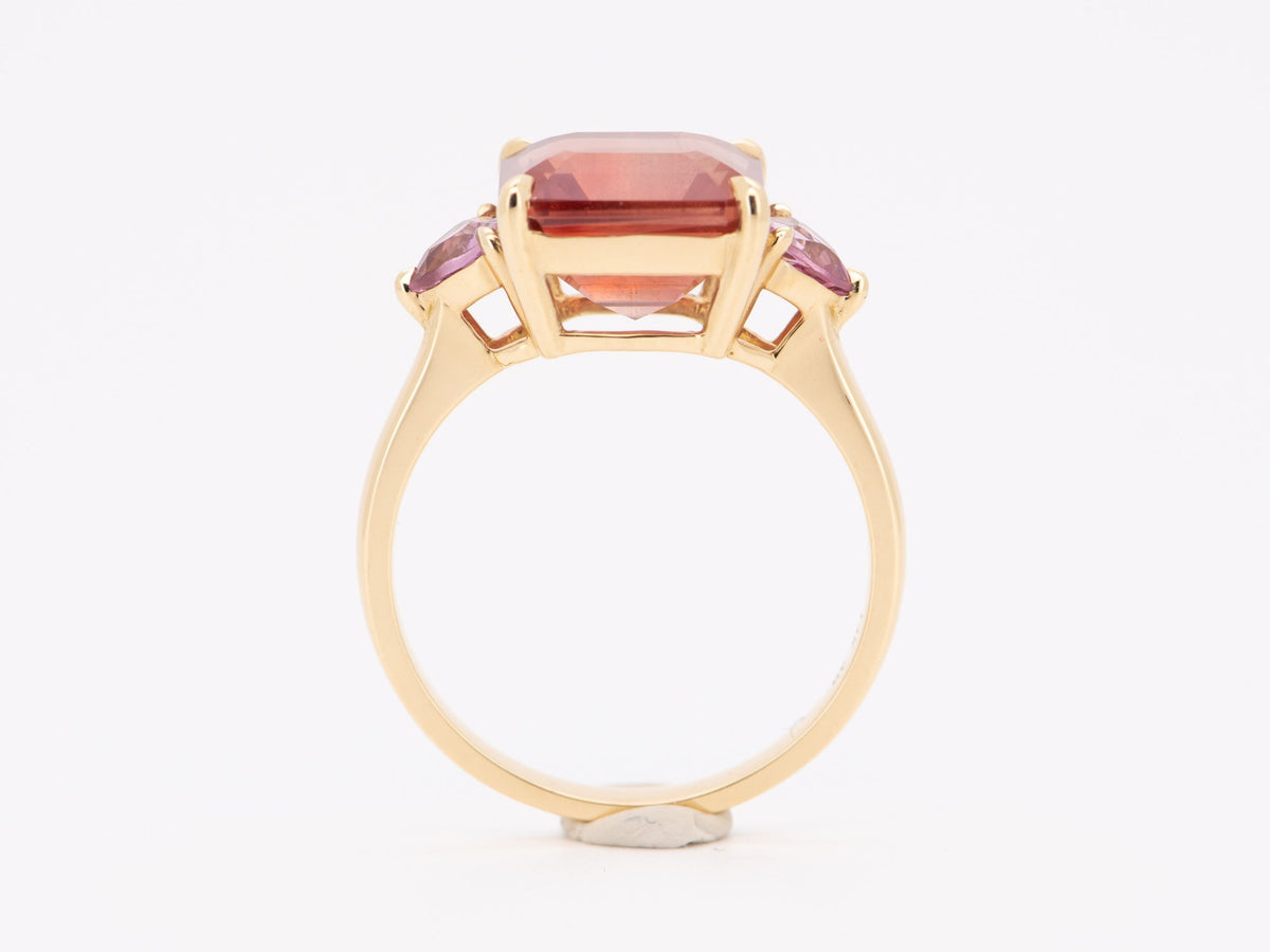 4.76ct Oregon Sunstone with Pink Spinel Engagement Ring 14K Yellow Gold R6275 Aurora Designer