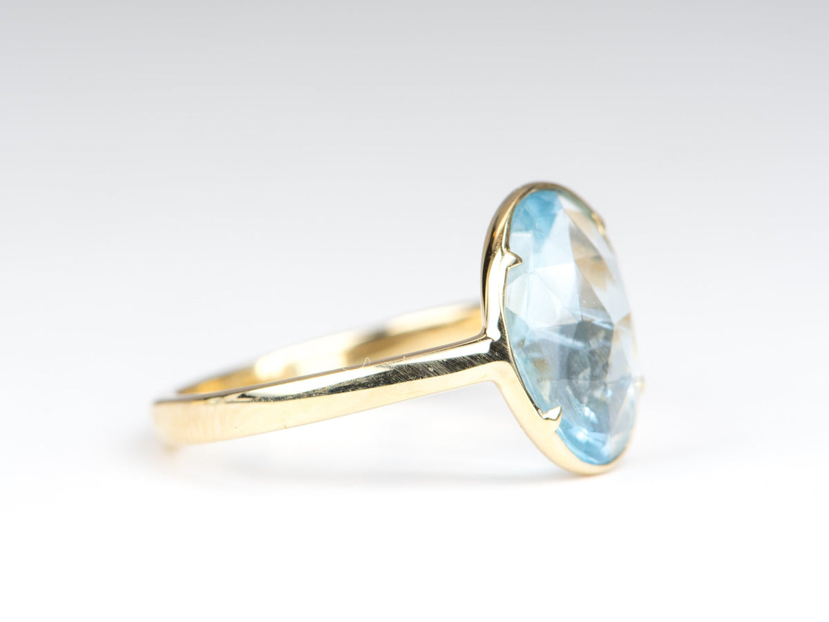 Rose Cut Aquamarine Low Profile Stacking Ring 14K Gold R6322 Aurora Designer