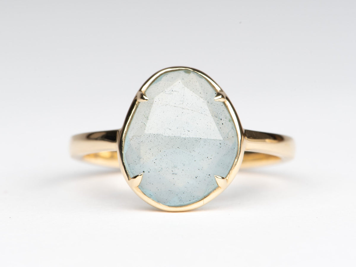 Rose Cut Moss Aquamarine Low Profile Stacking Ring 14K Gold R6322 Aurora Designer