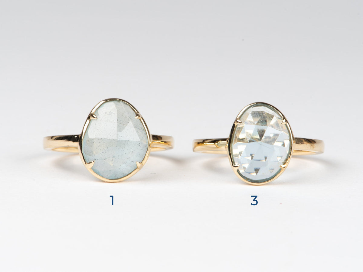Rose Cut Moss Aquamarine Low Profile Stacking Ring 14K Gold R6322 Aurora Designer