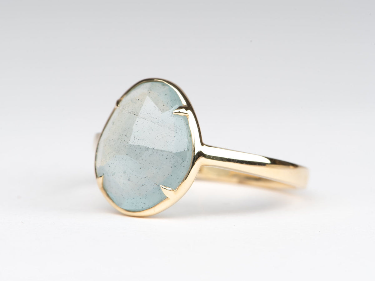 Rose Cut Moss Aquamarine Low Profile Stacking Ring 14K Gold R6322 Aurora Designer
