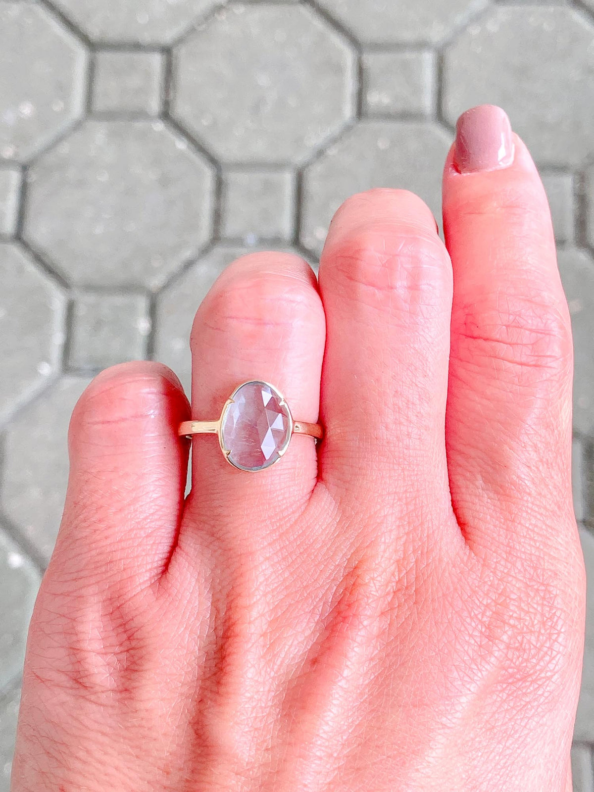 Rose Cut Aquamarine Low Profile Stacking Ring 14K Gold R6322 Aurora Designer