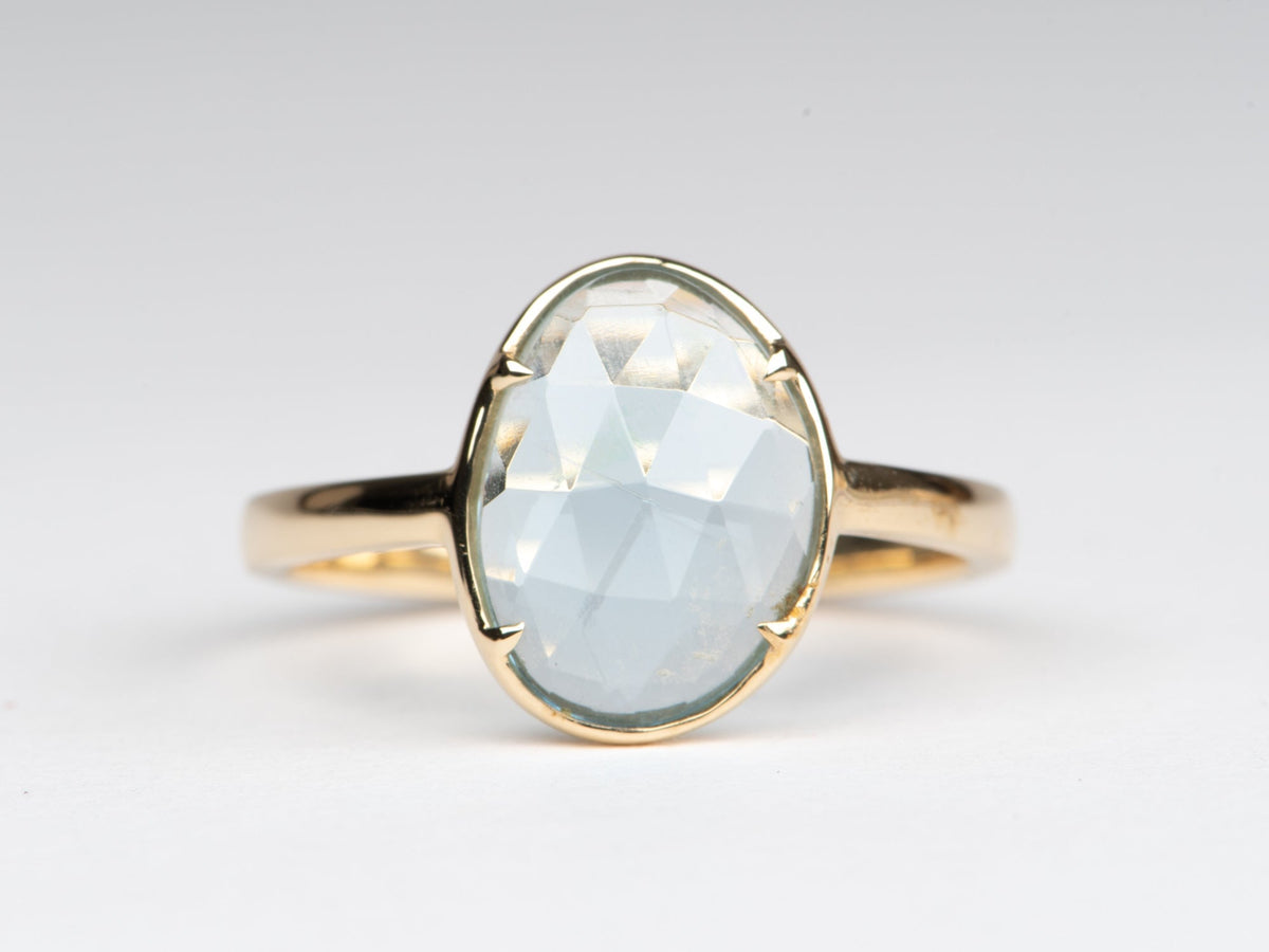 Rose Cut Aquamarine Low Profile Stacking Ring 14K Gold R6322 Aurora Designer