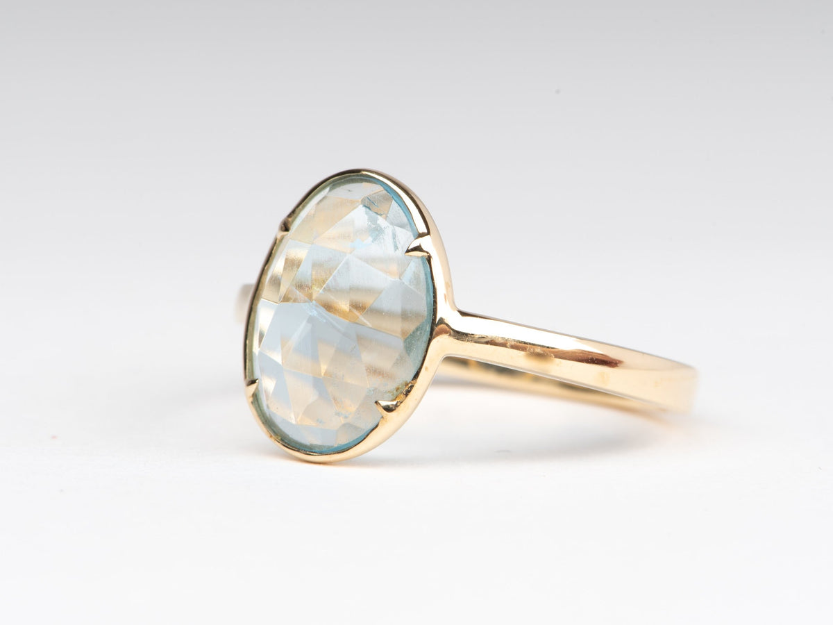Rose Cut Aquamarine Low Profile Stacking Ring 14K Gold R6322 Aurora Designer