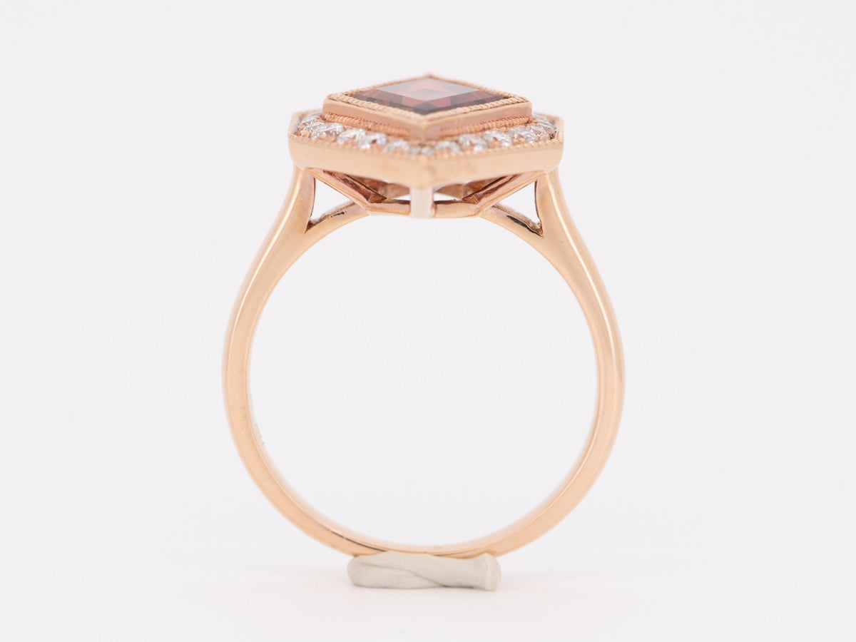 3.99ct Kite Shape Pink Tourmaline Moissanite Halo Hexagon Ring 14K Gold R6324 Aurora Designer