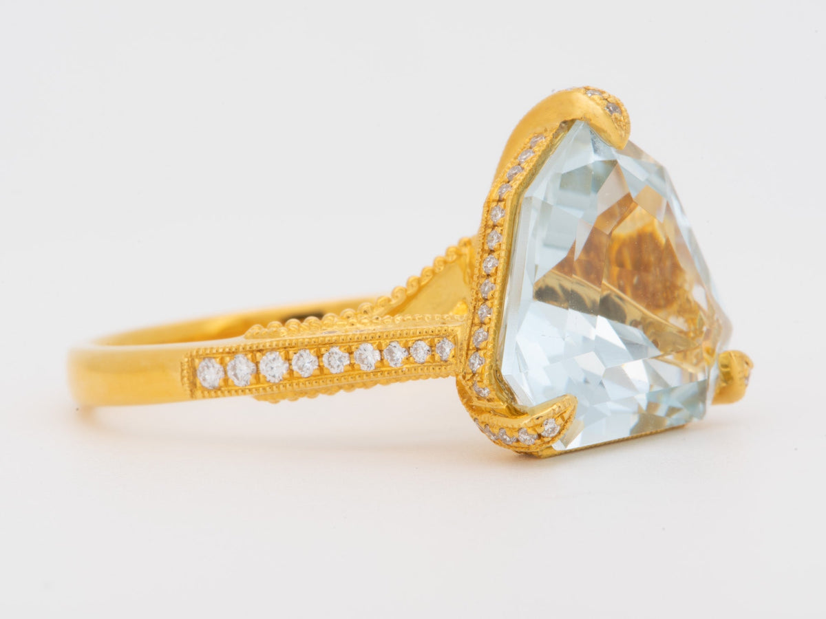 5.78ct Fancy Cut Aquamarine with Hidden Diamond Halo Engagement Ring 14K Gold R6345 Aurora Designer