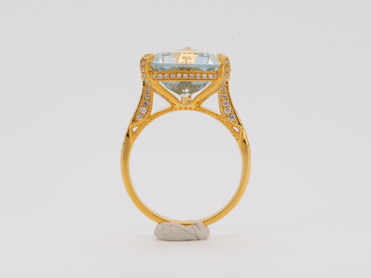 5.78ct Fancy Cut Aquamarine with Hidden Diamond Halo Engagement Ring 14K Gold R6345 Aurora Designer