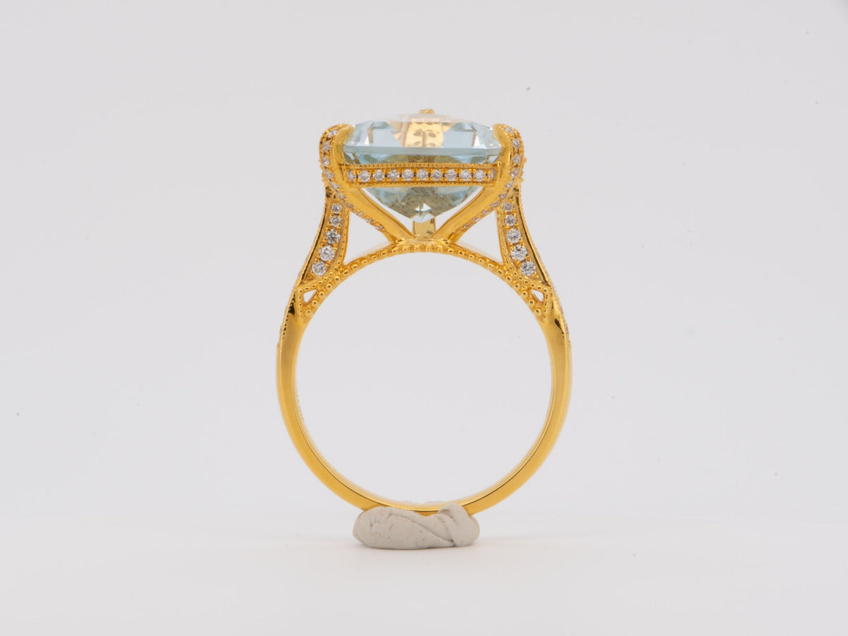 5.78ct Fancy Cut Aquamarine with Hidden Diamond Halo Engagement Ring 14K Gold R6345 Aurora Designer