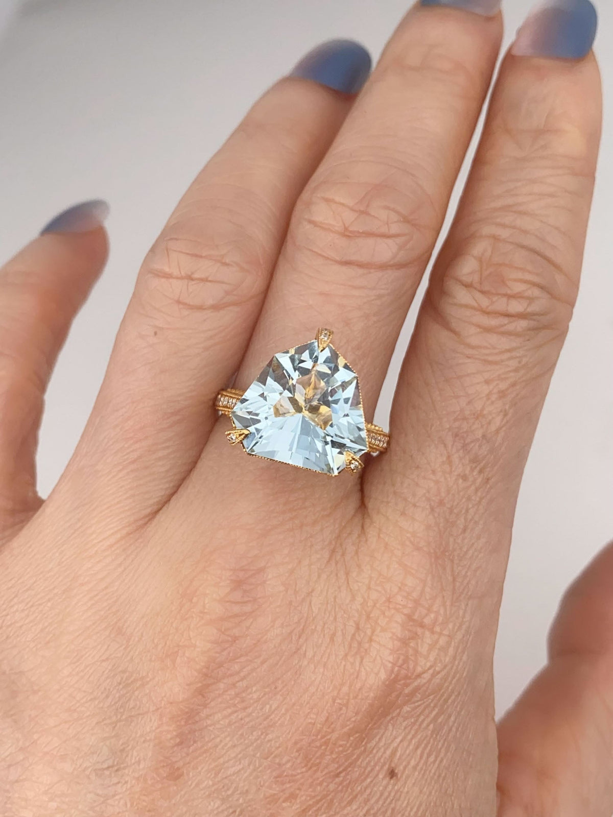 5.78ct Fancy Cut Aquamarine with Hidden Diamond Halo Engagement Ring 14K Gold R6345 Aurora Designer