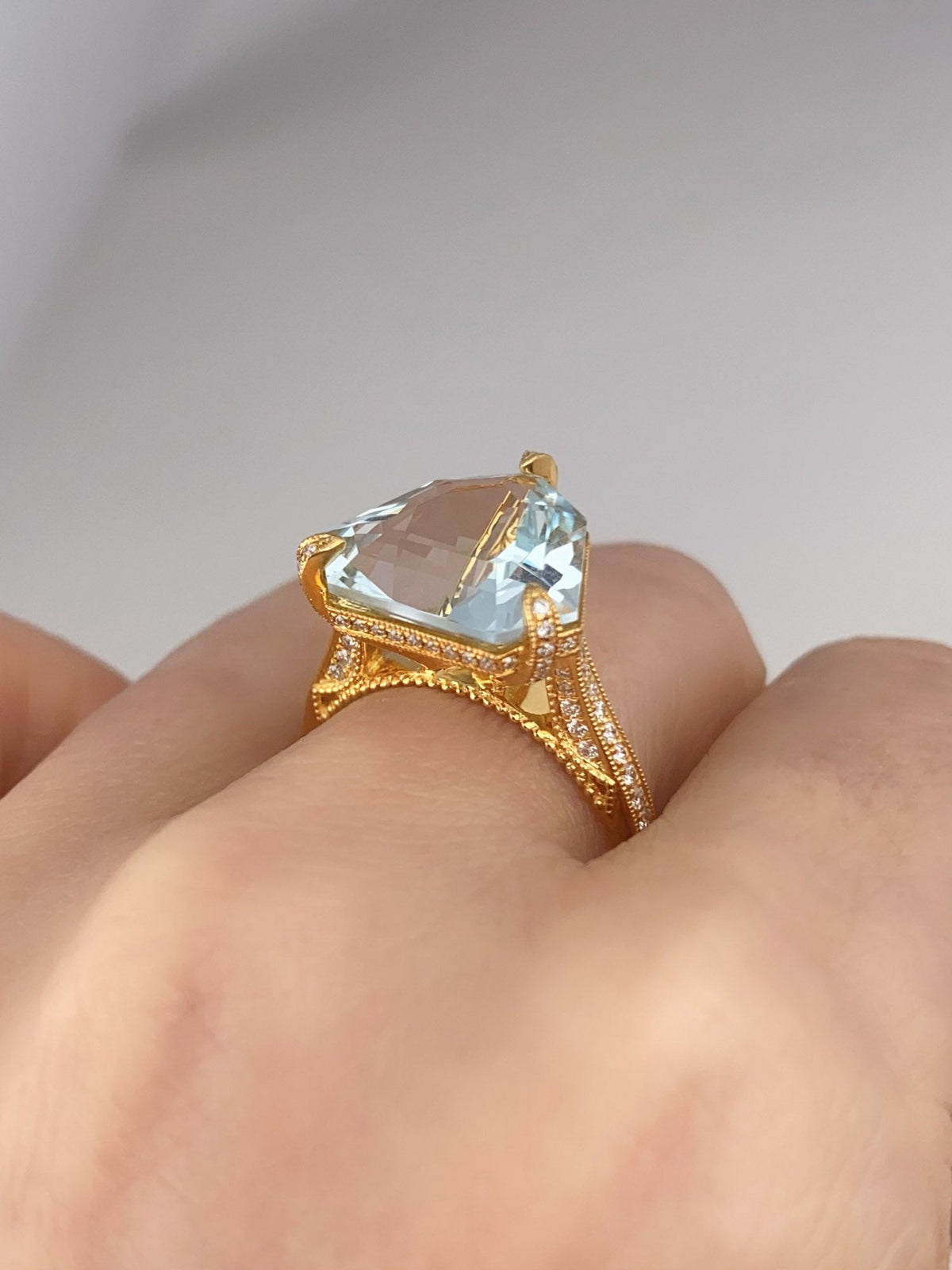 5.78ct Fancy Cut Aquamarine with Hidden Diamond Halo Engagement Ring 14K Gold R6345 Aurora Designer
