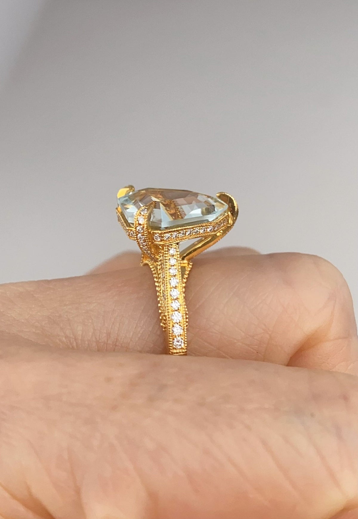 5.78ct Fancy Cut Aquamarine with Hidden Diamond Halo Engagement Ring 14K Gold R6345 Aurora Designer