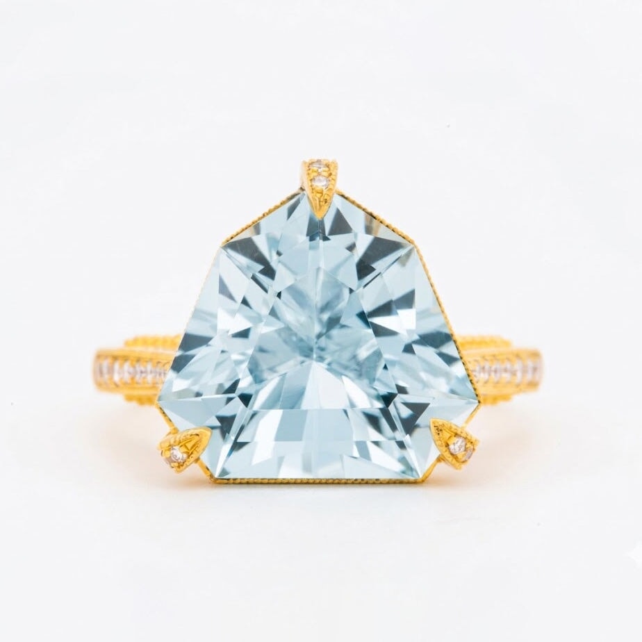 5.78ct Fancy Cut Aquamarine with Hidden Diamond Halo Engagement Ring 14K Gold R6345 Aurora Designer