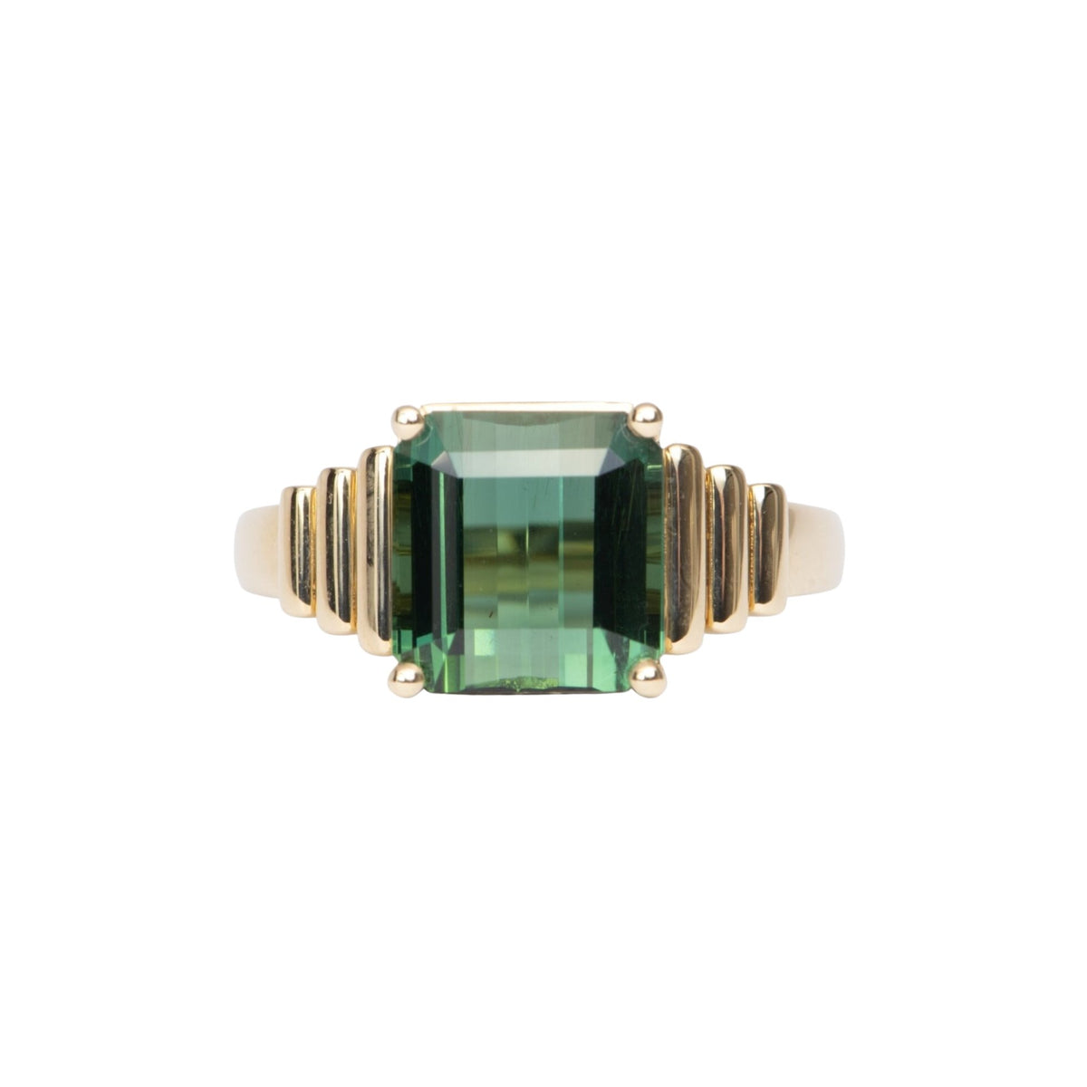 5.55ct Tourmaline on Wide Ribbed Design 14K Gold Engagement Ring R6477 Aurora Designer