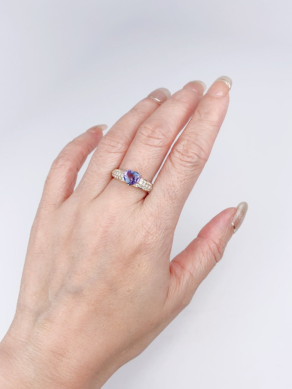 1.5ct Pinkish Purple Sapphire on Diamond Pave Engagement Ring 14K Gold R6499 Aurora Designer